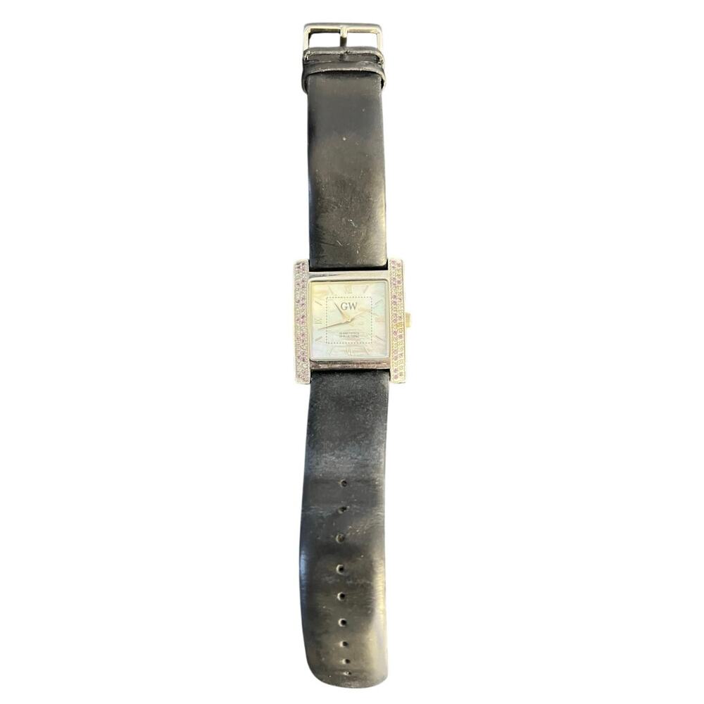 GW Amythest and Blue Topaz Square Face Japan Movement Stainless Wristwatch